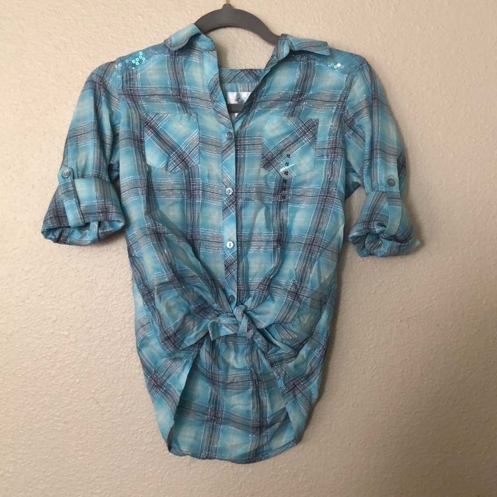 Justice 3/4 quarter sleeve plaid shirt